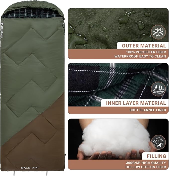 KingCamp Sleeping Bag for Adults, Cold Weather & Warm XL Big and Tall Flannel Sleeping Bags with Compression Sack Portable Waterproof Essentials Gear Accessories for Outdoor Camping
