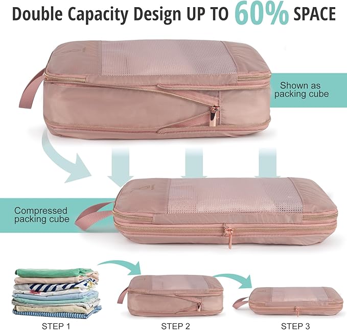 Expandable Compression Packing Cubes for Suitcases,6 Set Lightweight Compressible Travel Packing Organizer for Carry on Suitcase,Organizer Bags Set as Travel Essentials for Women