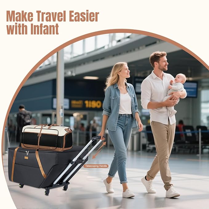 Infant Car Seat Travel Bag with Wheels Fits Chicco KeyFit 30,Nuna Pipa,UPPAbaby MESA, Padded Car Seat Bags for Airplane, Gate Check Bag with Side Pocket, Removable Cover for Air Travel, Black