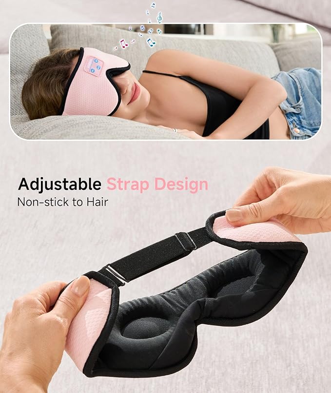Voerou Sleep Headphones, 3D Wireless Bluetooth Eye Mask, Sleeping Headphones Earbuds for Side Sleepers with Ultra-Thin Stereo Speakers, Suitable for Sleep Office Nap Travel Meditation Cool Gadgets