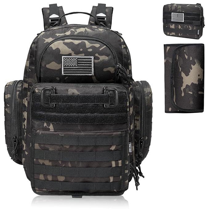Diaper Bag Backpack for Dad, DBTAC Large Baby Nappy Bag for Men w/Changing Mat, Insulated+Wipe Pockets, Stroller Straps, Black Camo