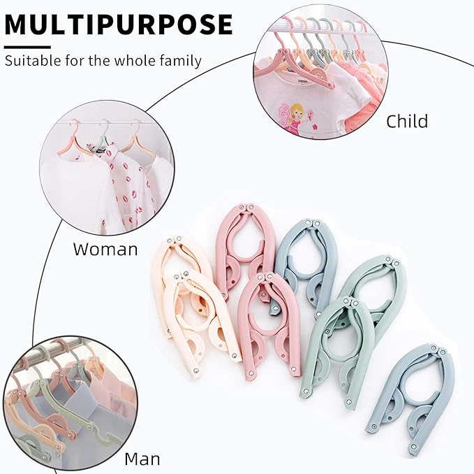 20 Pcs Foldable Travel Hangers - Portable Folding Collapsible Clothes Hangers Lightweight Travel Accessories Foldable Clothes Drying Rack Dorm Hanger for School Home with Clothesline
