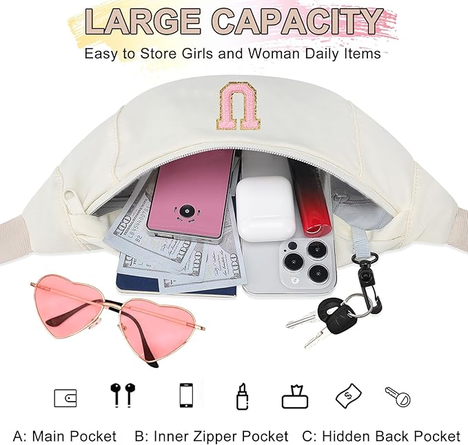MAXTOP Large Crossbody Fanny Pack with 4-Zipper Pockets,Gifts for Enjoy Sports Festival Workout Traveling Running Casual Hands-Free Wallets Waist Pack Phone Bag Carrying All Phones
