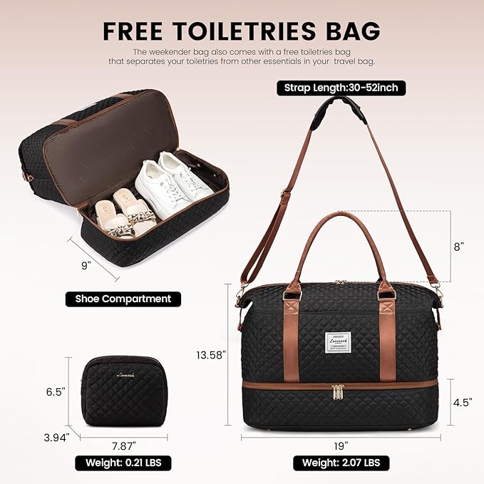 LOVEVOOK Travel Duffle Bag,Weekender Bags for Women with Shoe Compartment，Carry on Overnight Bag with Toiletry Bag,Gym Duffel Bag with Wet Pocket, Hospital Bags for Labor and Delivery