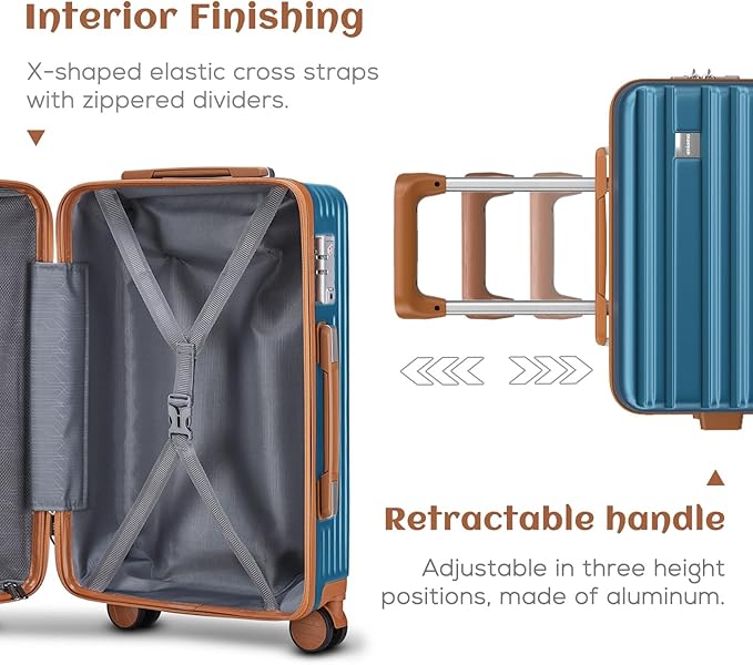 imiomo Luggage Sets 3 Piece,Expandable Hardside Suitcase Set with Spinner Wheels,Lightweight Travel Luggage set with TSA Lock（20/24/28,Blue）