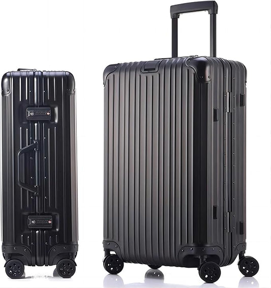 HotWay 24 Inch All Aluminum Checked In Luggage with Wheels, Hard Shell Zipperless Suitcase with TSA Locks, Silver Travel Luggage (22x14x9 Airline Approved), Black
