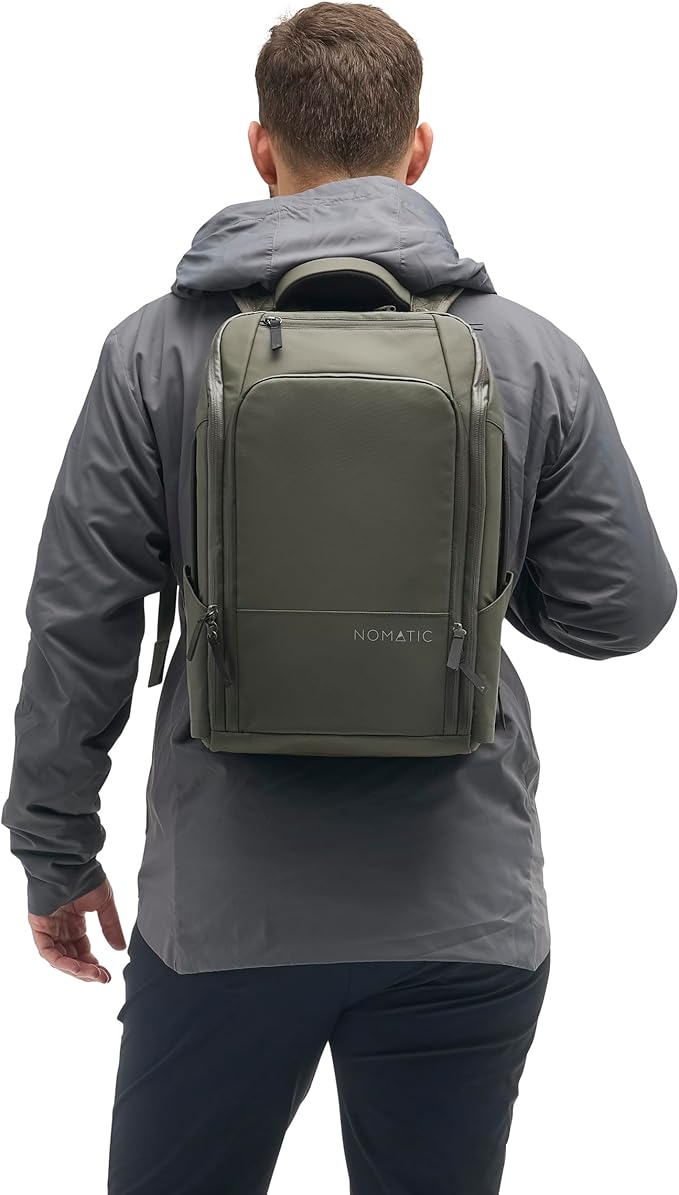 NOMATIC 14L Travel Pack - Water Resistant Laptop Bag - TSA-Ready Expandable Backpack (Olive)