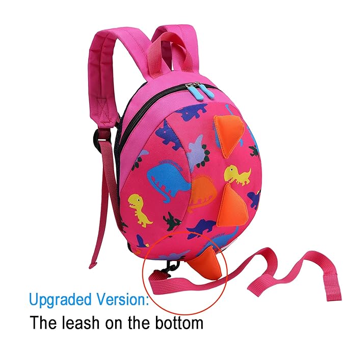 DB Dinosaur Toddler Mini Backpack with Leash, Children Kids Baby Harness Bookbag (Rose Pink)
