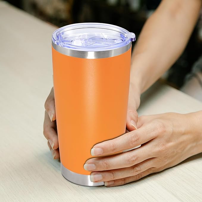 20oz Tumbler Bulk Stainless Steel Tumbler Cup with Lid Vacuum Insulated Double Wall Travel Mug, Durable Powder Coated Travel Coffee Tumbler Mug for Hot & Cold Drinks, Orange,8 Pack