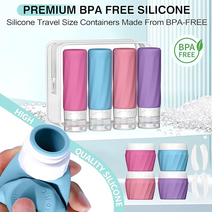 14pack Travel Bottles for Toiletries, TSA Approved Travel Size Toiletries Containers Set, Premium Silicone Leak Proof Refillable Bottles & Creams Jars Accessories Kit W/Clear Bag (Vibrant)