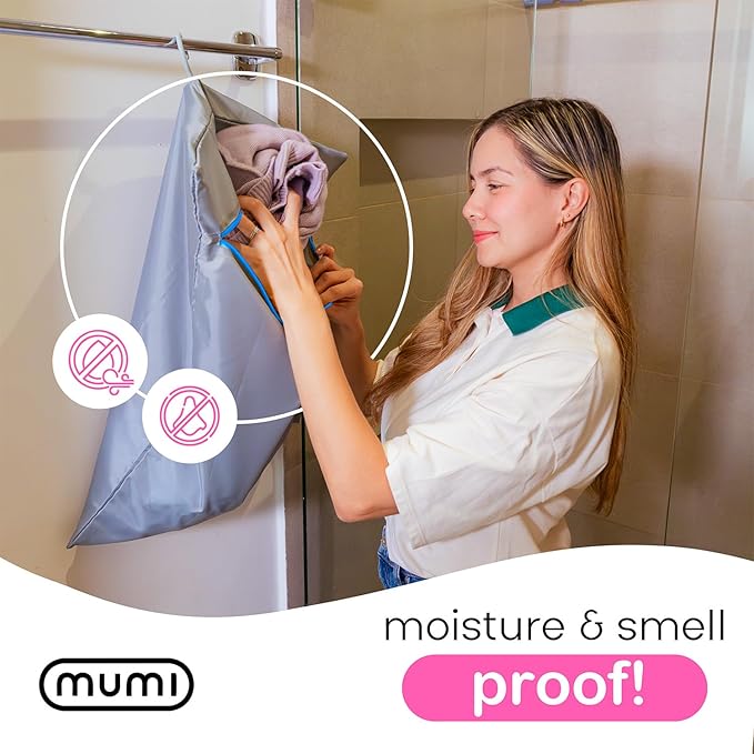 MUMI Travel Laundry Bag – Mesh Laundry Bags for Delicates with Hanger & Pouch | Delicates Bag for Washing Machine | Large Laundry Net Bag for Travel, Gym, Baby Clothes, and More (Grey)