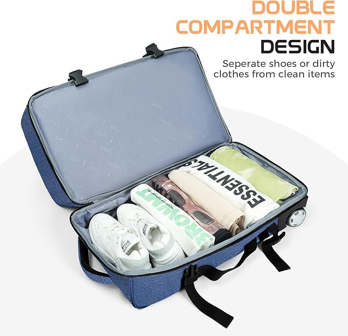 Rolling Duffle Bag with Wheels, Large Travel Duffel Bag with Shoe Compartment, Water Resistant Rolling Wheeled Luggage for Men Women Weekender Overnight Trip
