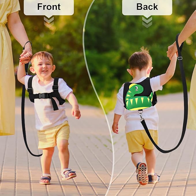 Accmor Toddler Harness Leash + Anti Lost Wrist Link, Cute Dinosaur Kids Harness with Leash, Mini Child Harness Leash Wristband Tether Protector for Baby Boys Girls Age1-3 Years Old to Outdoor Travel