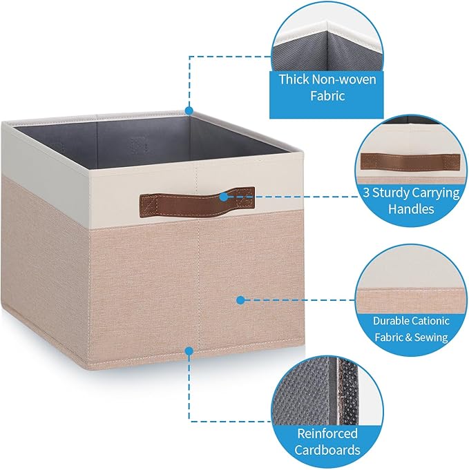 GhvyenntteS Large Fabric Storage Bins 6 Pack, 15x11x9.6 Inch Storage Baskets for Shelves, Foldable Closet Storage Bins for Shelves, Closet Organizers and Storage Boxes, Beige Yellow&White