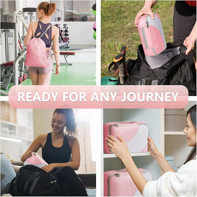 8 Set Packing Cubes for Travel, Gifts for Women Mom,Anti-Tearing Suitcase Organizer for Luggage with Shoe & Hanging Toiletry Bag,OlarHike Vacation Essentials & Accessories for Cruise Ship,Dream Pink