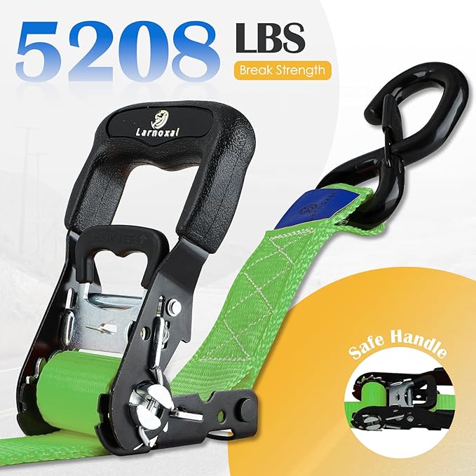 Ratchet Straps 4 Pack - 5,208 Lbs Break Strength 1.5 in x 8.2 Ft Heavy Duty Ratchet Tie Down Straps with S Hooks Set for Truck, Cargo Van, Trailer, Motorcycle (Green)
