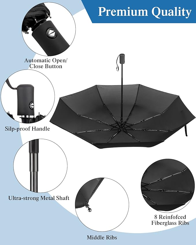 Yahenda 4 Pack Windproof Travel Umbrellas Bulk Automatic Open and Close Umbrella Folding Rain Umbrella for Men Women