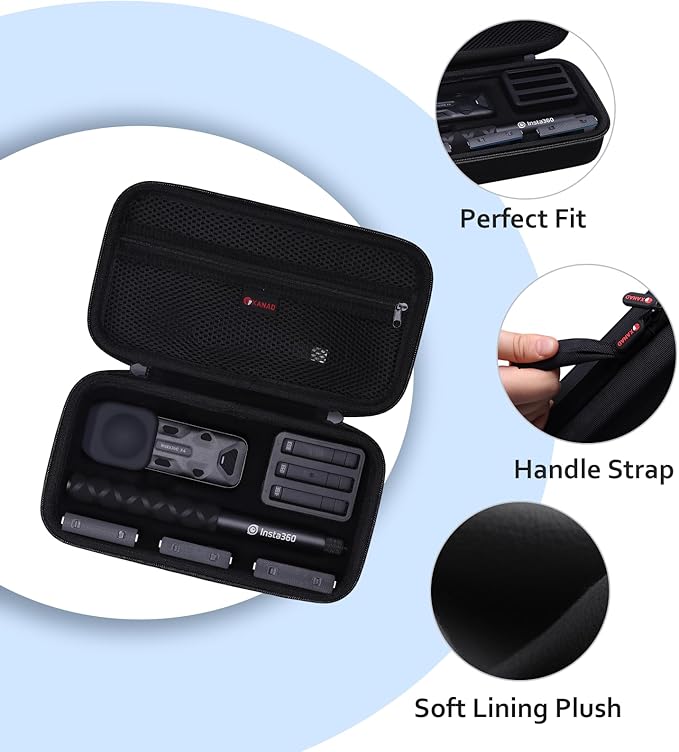 XANAD Hard Case for Insta360 X5/X4/X3/X2 Waterproof 8K 360 Action Camera,114CM Selfie Stick- Storage Carrying Bag(Black)