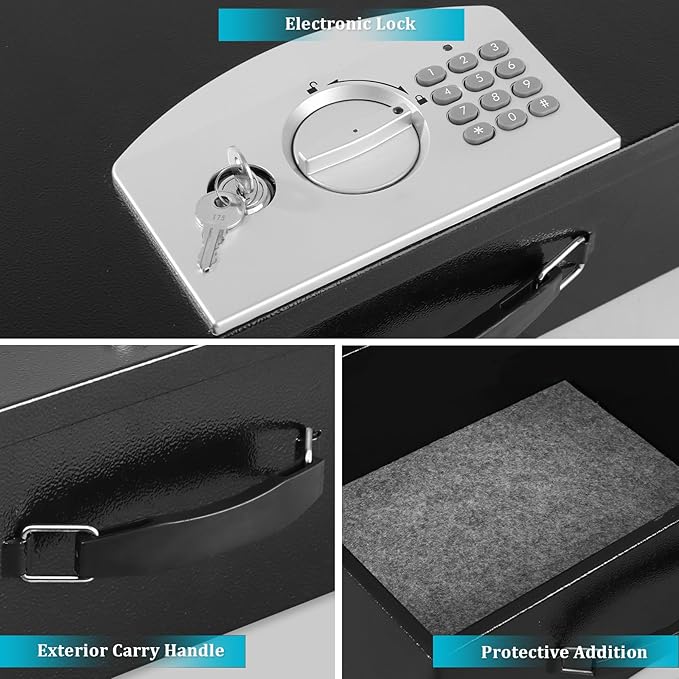 Dalmbox Portable Metal Safe Box with Digital Code Lock,Fire Resistant Storage for Documents, Fireproof Safe Box, Car, Home, Office and Outside, Black Box