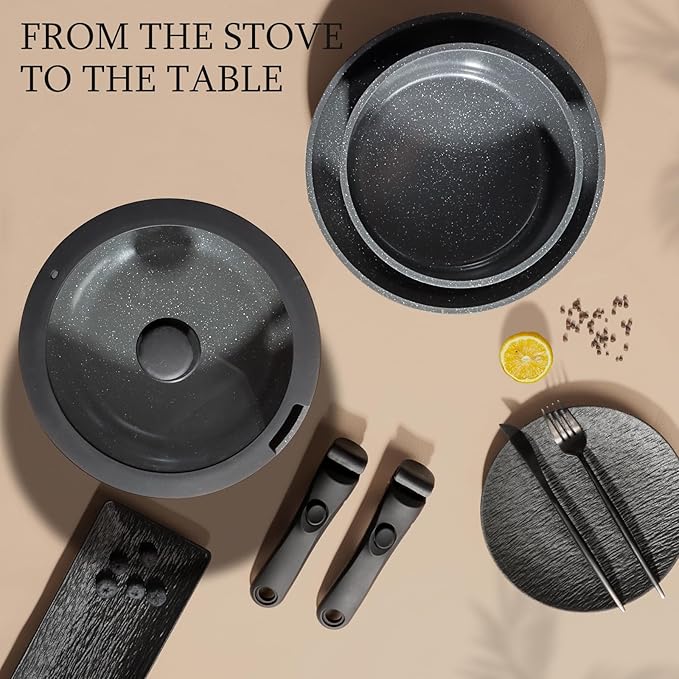 GiPP Ceramic Non Stick Frying Pans Set Removable Handle, Dishwasher & Oven Safe Nonstick Skillets with Detachable Handle, Healthy Cooking Compatible with All Stovetops, PFOA Free, RV Cookware set
