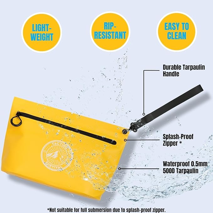 Tactiko Heavy-Duty Splash Water Resistant Zipper Pouches - 3L Hold-All Organizers for Dry Bags, Travel Bags (Yellow)