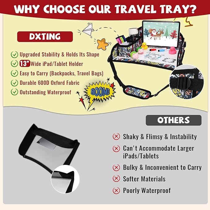 Kids Travel Tray for Airplane - Toddler Car Seat Table Tray, Road Trip Essentials for Boys & Girls, Carseat Lap Desk for Kids Road Trip Activities, Graffiti