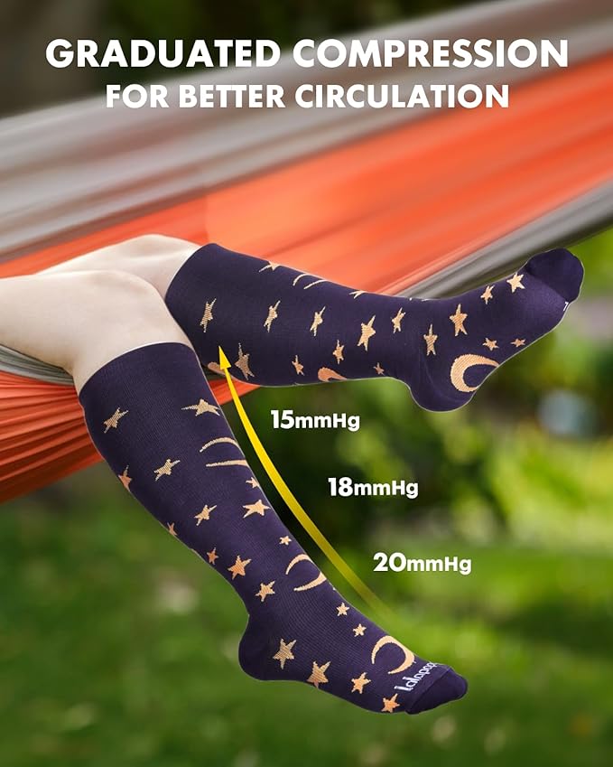 Bamboo Viscose Compression Socks for Women Men 2 Pairs 15-20mmHg Knee High Compression Socks Travel Nurse