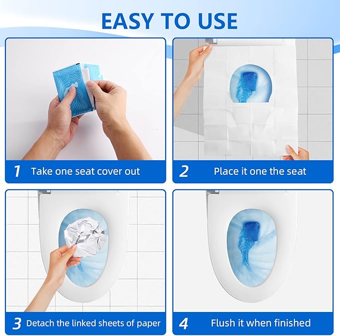 Toilet Seat Covers (60 pack), XL Flushable and Biodegradable Paper Cover Disposable for Adult and Kids’ Potty Training, Great for Airplane, Travel Seats, Public Restroom and Camping