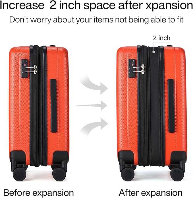 Hanke Expandable Hard Shell Luggage Sets 2 piece Carry on Luggage with Wheels Suitcases Lightweight Checked TSA Luggage Rolling Large Suitcase Travel Luggage Bag Woman Men 20/29 Inch(Orange)