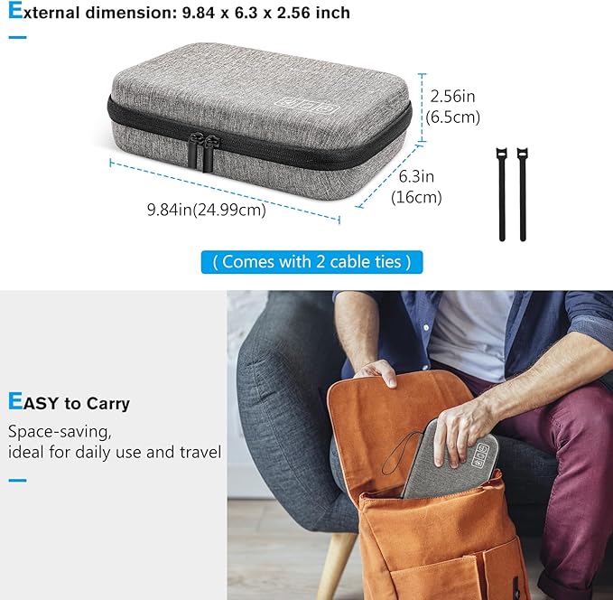 ProCase Hard Travel Electronic Organizer Case for MacBook Power Adapter Chargers Cables Power Bank Apple Magic Mouse Apple Pencil USB Flash Disk SD Card Small Portable Accessories Bag