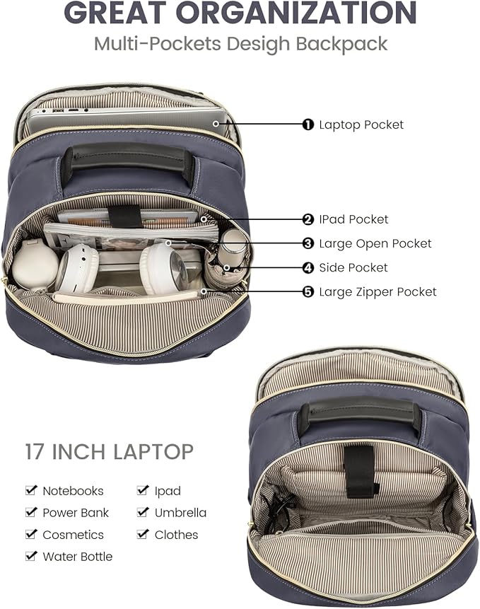 LOVEVOOK Laptop Backpack for Women, 17 Inch Large Capacity Travel Computer Work Bags, Business Nurse Backpack Purse for Womens, Backpacks, Dark Grey