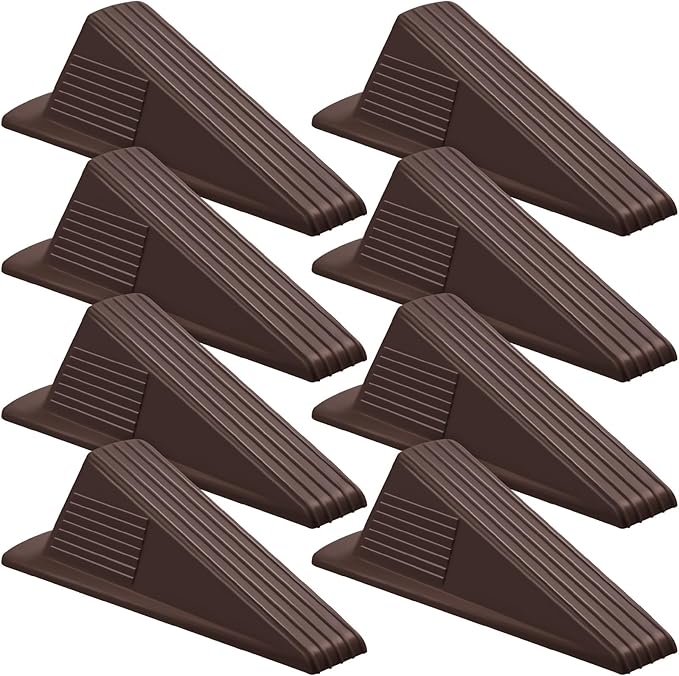 Frienda 8 Pcs Jumbo Door Stoppers Heavy Duty Door Stopper Tall up to 2inch Tall Wedge TPR Large Wedge Stackable Big Rubber Doorstop for Hotel Carpet Hardwood Concrete and Tile (Coffee)