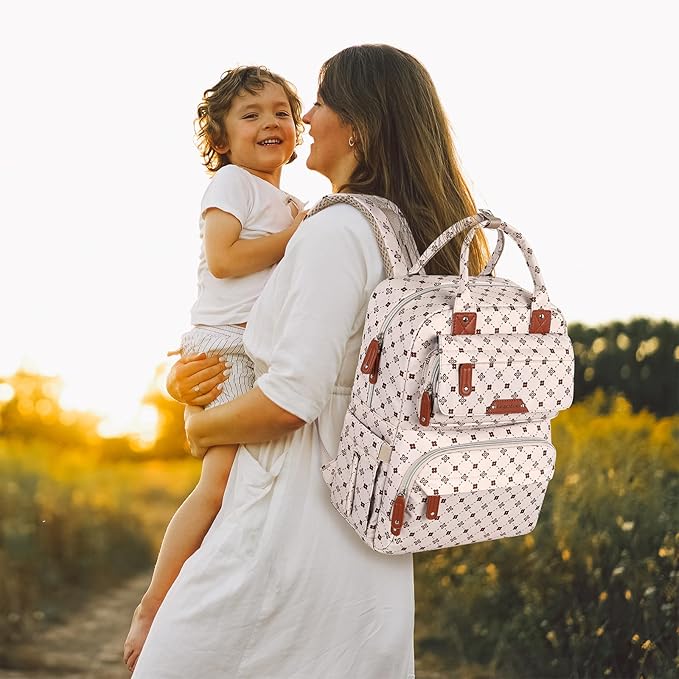 Baby Diaper Bag Backpack, Baby Bag for Girls Large Capacity with Stylish Flora, Travel Back Pack Multifunction Waterproof, Newborn Baby Registry Shower Gifts, Pink05