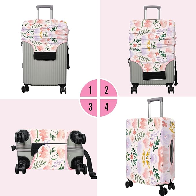 Travel Luggage Cover Suitcase Protector Fits 18-32 Inch Wheel Covers PatternedTravel Related Items Flower Luggage Protector Elastic S