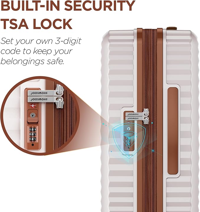 SHOWKOO Carry On Luggage Hardshell Lightweight Luggage Set, Suitcase with Double Spinner Wheels Tsa Lock White 3 piece set Beige White (DB/TB/20in)