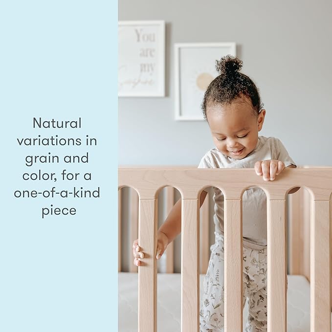 Newton Baby Galileo Standard Crib, Solid Beech Wood in Natural Color, 3-in-1 Convertible Crib with Toddler Bed Conversion Kit, Ultra-Safe Non-Toxic Finish
