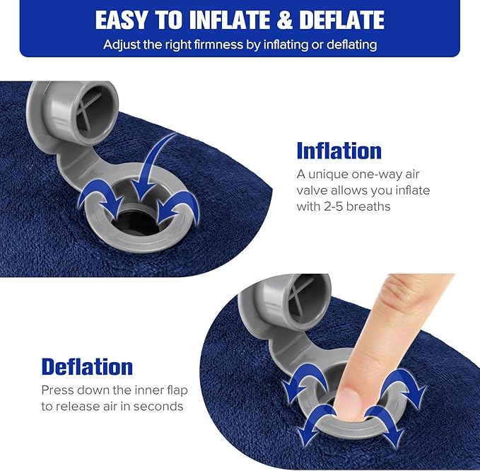 Rewondah Inflatable Travel Pillow for Sleeping Airplane - Inflatable Neck Pillow for Traveling on Plane with Washable Cover, Blow up Neck Travel Pillow for Airplanes, Cars - Portable and Comfortable