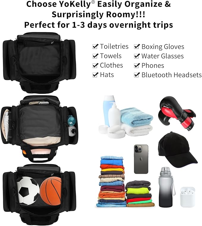 Small Duffel Bag 17 inch Carry On Weekender Bag for Travel Gym Sport (17x10x9 in) - Black