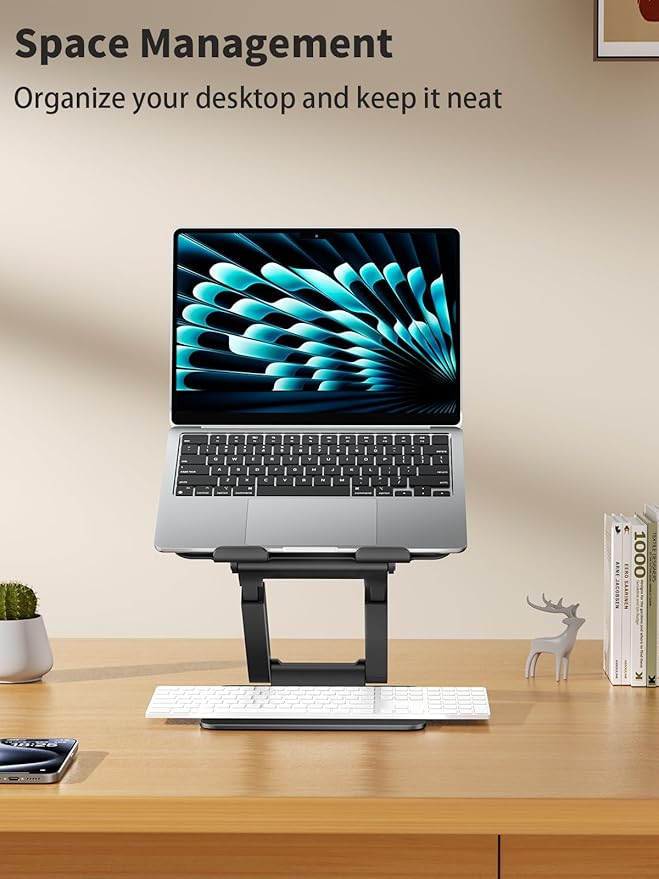 tounee Laptop Stand for Desk Adjustable Height, Telescopic Computer Stand with Pull Out Design Ergonomic Laptop Riser Fits All Laptops 10-17"-Black