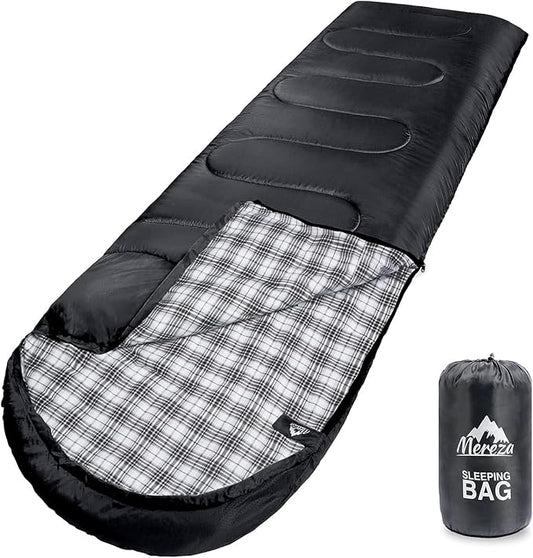 MEREZA Flannel Sleeping Bag for Adults XL, Large Wide Sleeping Bags for Camping Mens Warm Cotton Sleeping Bag 4 Season Warm & Cool Weather