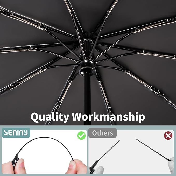 Seniny Windproof Travel Umbrella, Double Vented Canopy Large Umbrellas for Rain, Automatic Compact Umbrella for Car Backpack, Portable Pocket UV Umbrellas for Sun Protection Walking, Lightweight