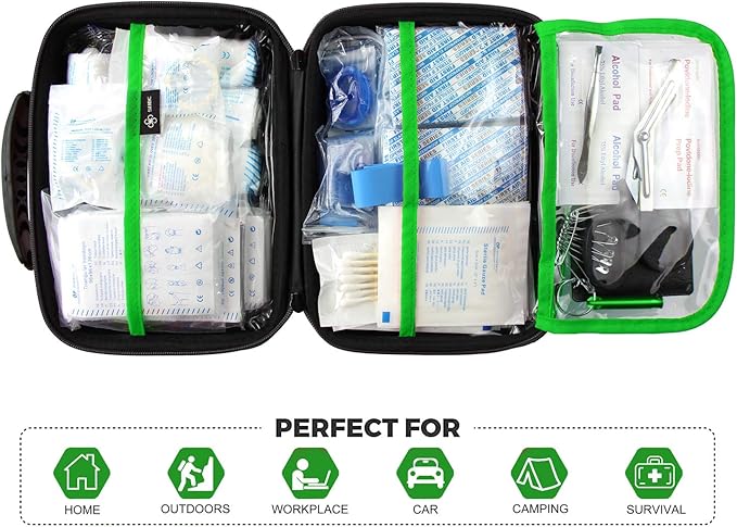 SHBC Waterproof First Aid Kit (228pcs) with All Basic or Advanced Supplies You Need. Suitable for Emergencies at Home or Outside, Travel, Home, Camping, Green