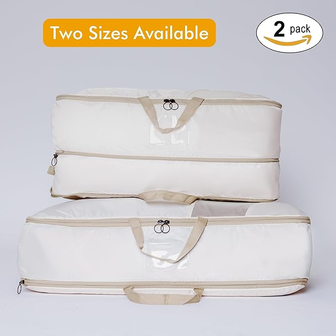 2-pack Comforter Storage Bag - Compression Organizer, Pillow, Blanket, Bedding, Duvet - Space Saver Collapsible Extra Large Mesh Packing Cube - Queen King Size (2-pack Medium Size (24x14x11))