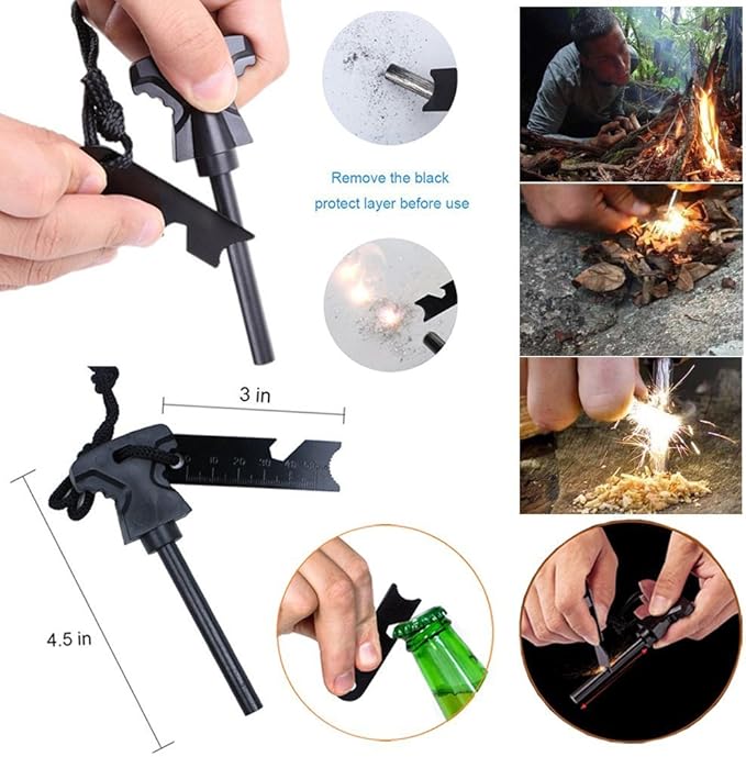 XUANLAN Emergency Survival Kit 13 in 1, Outdoor Survival Gear Tool with Survival Bracelet, Fire Starter, Whistle, Wood Cutter, Water Bottle Clip, Pen (Survival Kit 2)