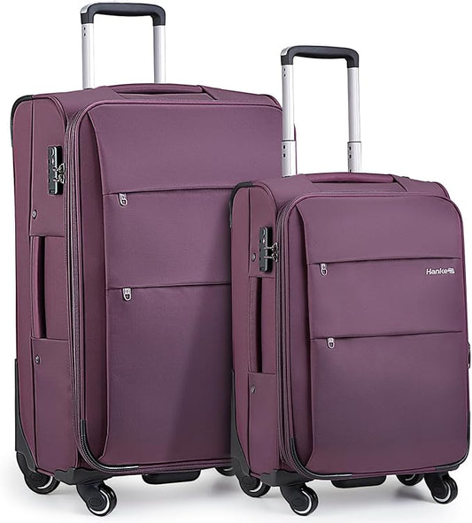 Hanke 20/28 Inch 2 Piece Luggage Sets with Spinner Wheels Expandable Luggage Large Suitcases with Wheels Lightweight Travel Luggage Rolling Suitcase with Lock Softside Checked Luggage.(Purple)
