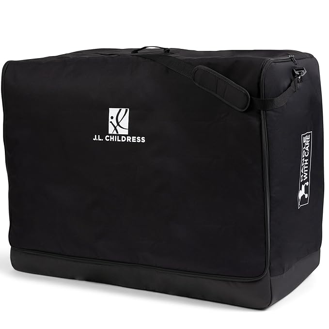 J.L. Childress Universal Stroller Travel Bag for Airplane - Fits Most Baby Strollers, Flying Essentials, Airport Accessories for Gate or Luggage Check, ID Card, AirTag Compatible - Large, Unpadded