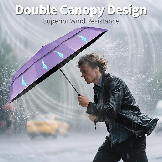 Seniny Windproof Travel Umbrella, Double Vented Canopy Large Umbrellas for Rain, Automatic Compact Umbrella for Car Backpack, Portable Pocket UV Umbrellas for Sun Protection Walking, Lightweight