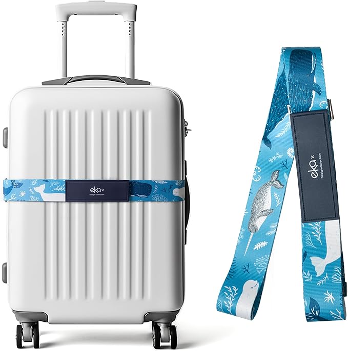 Luggage Straps for Suitcases,Adjustable Luggage Elastic Belt, Travel Essentials for Airport,Station, Vibrant Designs, (Azure Ocean)