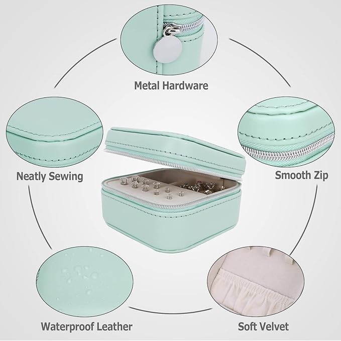 PU Leather Travel Small Portable Mini Travel Jewelry Organizer for Rings Necklaces Earrings and Lipstick Green