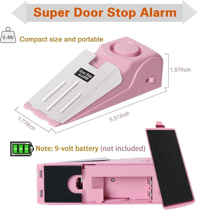 2 Pack Portable Door Stop Alarm, Door Stopper with 120db Loud Security Alarm, Travel Door, Doorstops Wedge Sensors Security Devices for Traveling Apartment Hotel and Home (Pink)